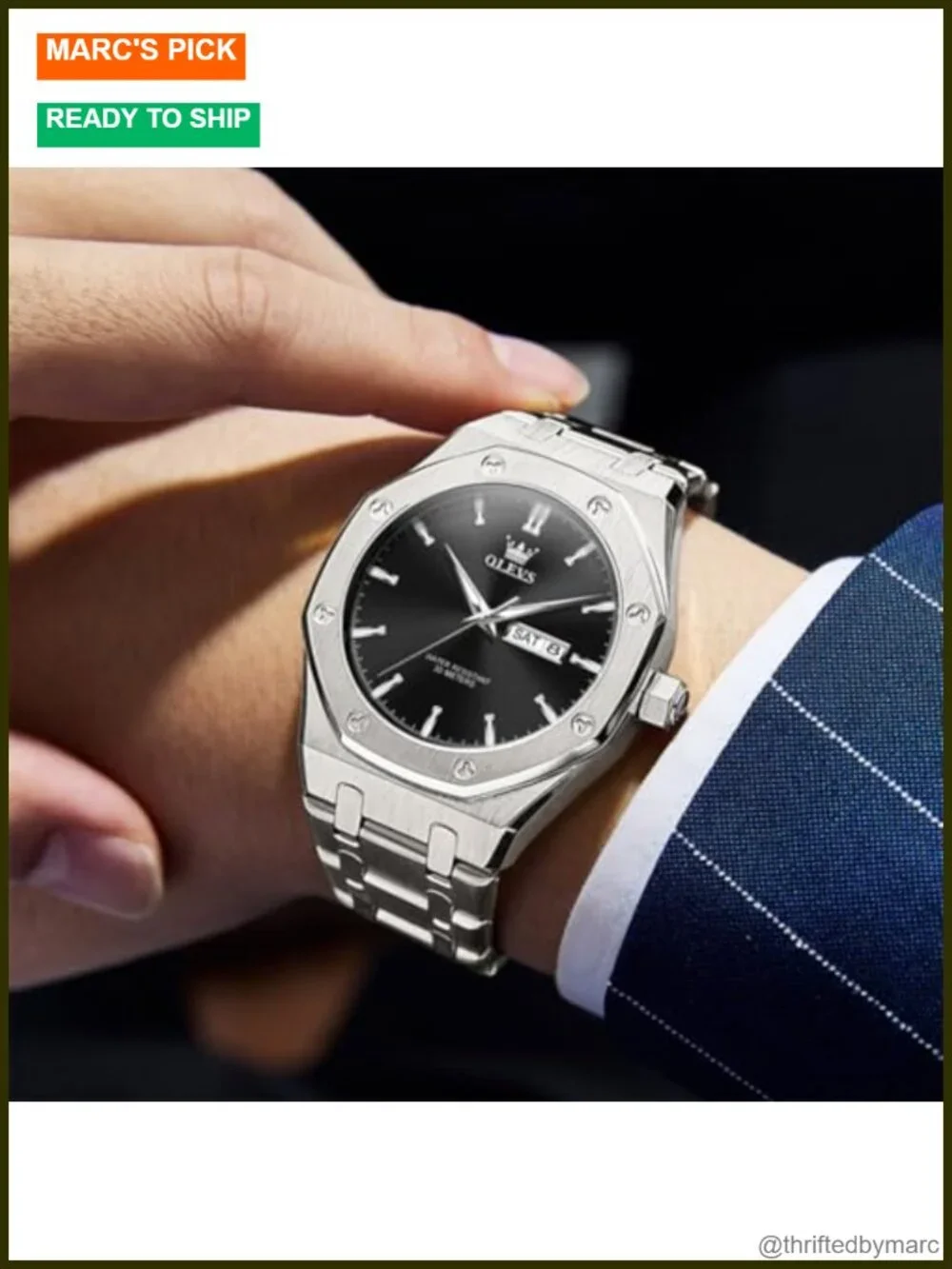 Men's Textured Dial Watch, Durable 316L Stainless Steel, Luminous Hands Water